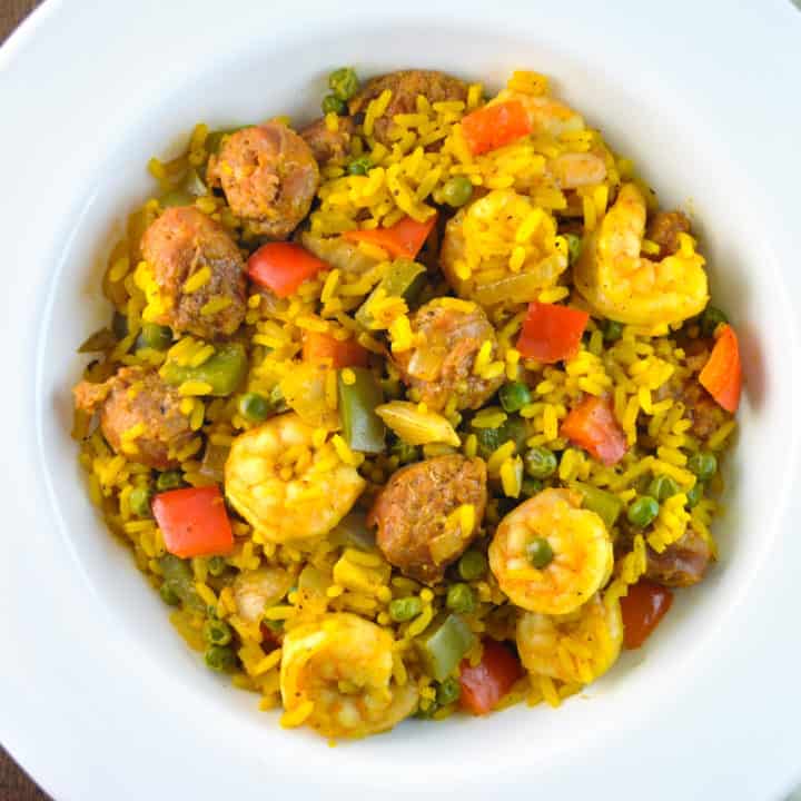 Paella Inspired Shrimp and Chorizo Dish