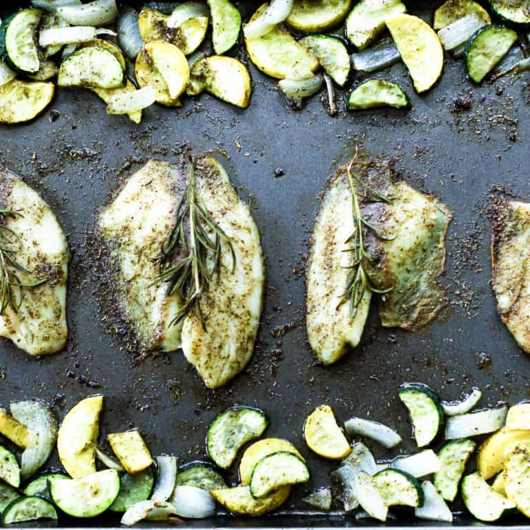 One Pan Herbed Tilapia and Squash