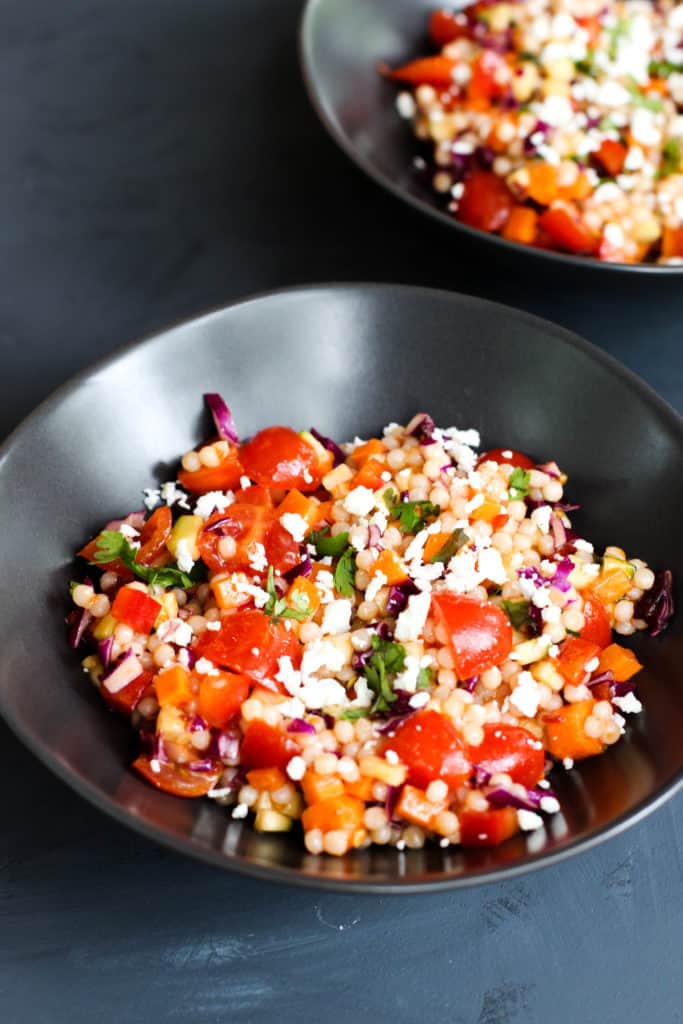 This Spicy Israeli Couscous Salad is easy to throw together and so vibrant in colors and flavors!