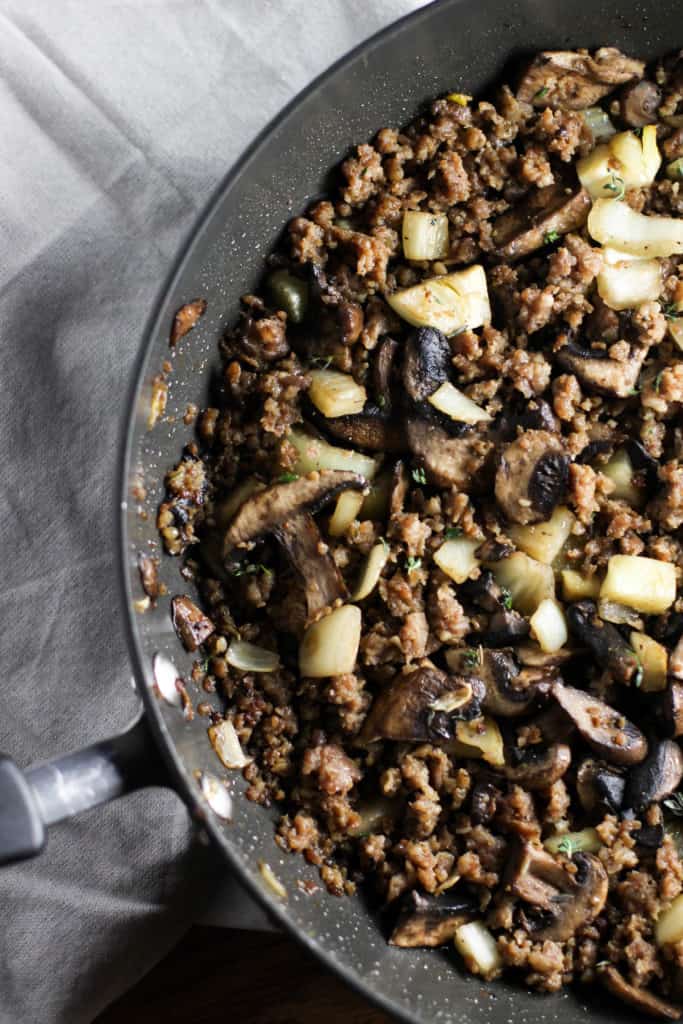 This Roasted Acorn Squash with Sausage, Fennel, and Mushrooms is an easy dish with warm fall flavors!