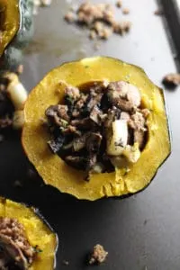 This Roasted Acorn Squash with Sausage, Fennel, and Mushrooms is an easy dish with warm fall flavors!