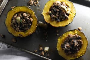 This Roasted Acorn Squash with Sausage, Fennel, and Mushrooms is an easy dish with warm fall flavors!