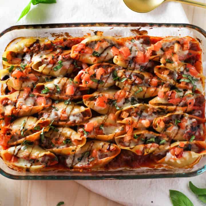 These Sausage Caprese Stuffed Shells are full of flavor and easy to make!