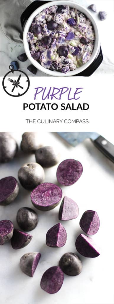 This Purple Potato Salad is an easy dish to throw together, bring to a tailgate, and show your team spirit!