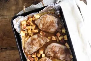 These Apple Pie Pork Chops are full of decadent dessert flavors, but are so easy to make!