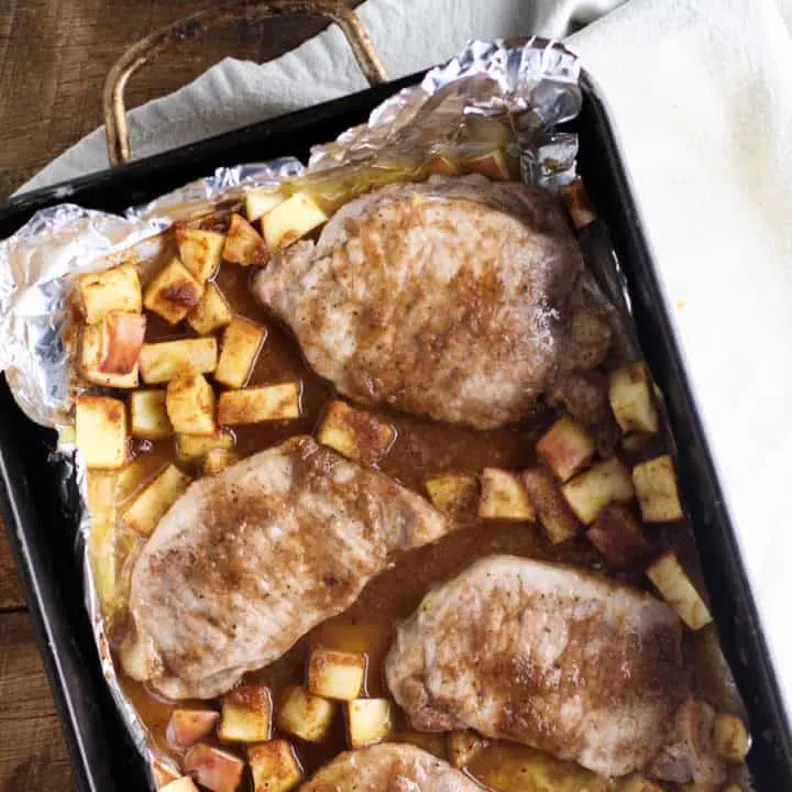 These Apple Pie Pork Chops are full of decadent dessert flavors, but are so easy to make!