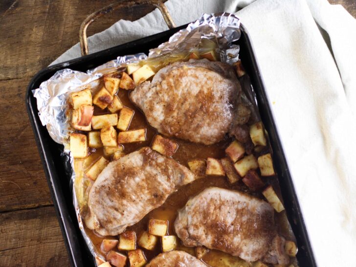 These Apple Pie Pork Chops are full of decadent dessert flavors, but are so easy to make!