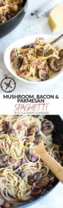 This Mushroom, Bacon, and Parmesan Spaghetti is so savory and easy to make!