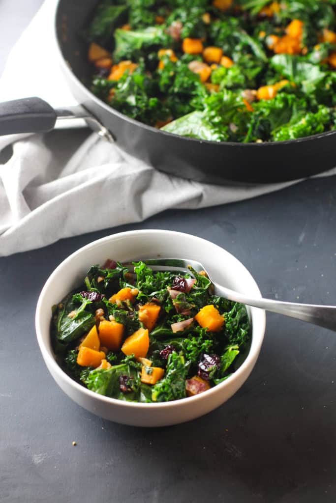 This Roasted Butternut Squash and Kale Salad is so easy to throw together and a perfect salad for cold winter nights!