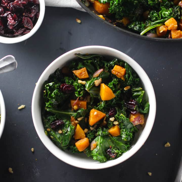 This Roasted Butternut Squash and Kale Salad is so easy to throw together and a perfect salad for cold winter nights!