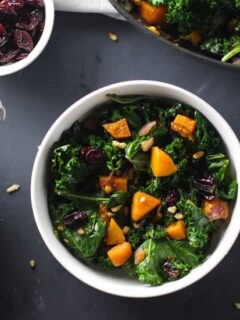 This Roasted Butternut Squash and Kale Salad is so easy to throw together and a perfect salad for cold winter nights!