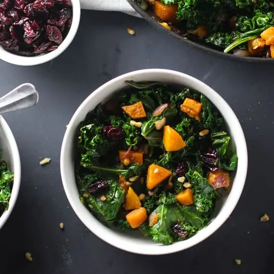 This Roasted Butternut Squash and Kale Salad is so easy to throw together and a perfect salad for cold winter nights!