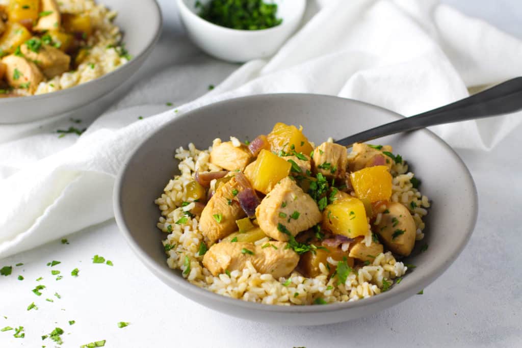 These Pineapple Chicken Meal Prep Bowls are flavorful and perfect to prep for the week!