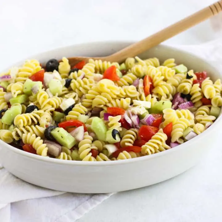 This Greek Pasta Salad is full of refreshing flavors and easy to throw together!