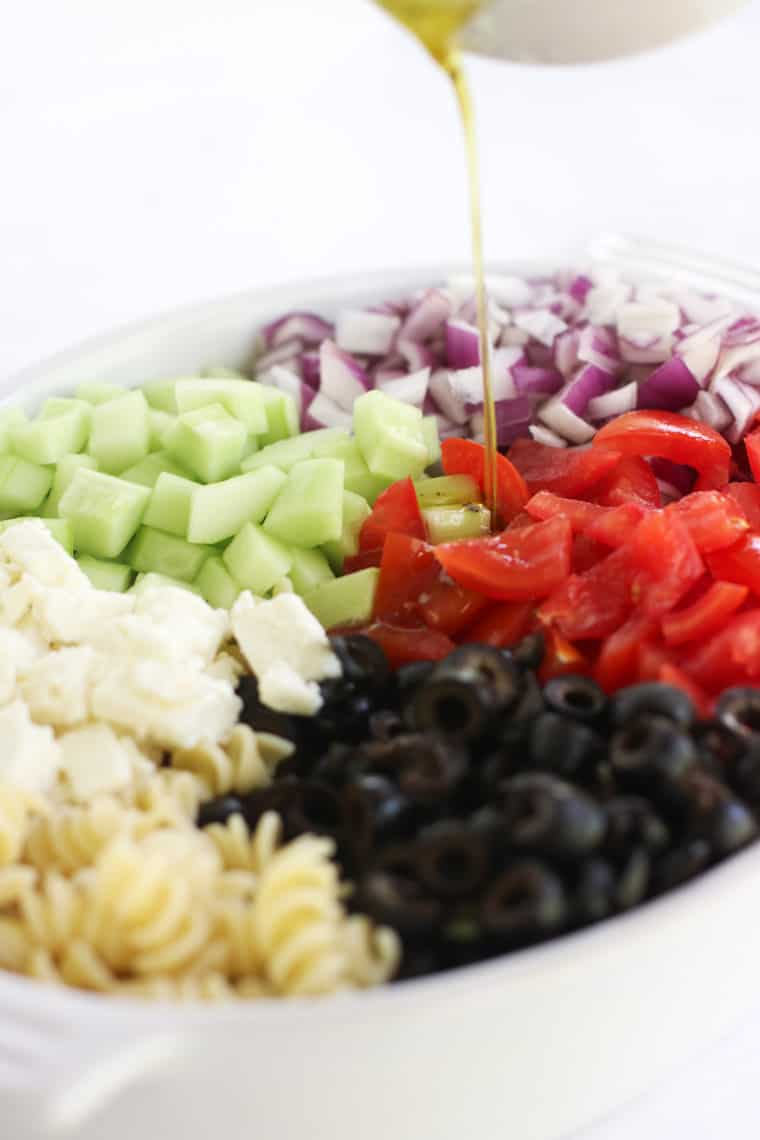 This Greek Pasta Salad is full of refreshing flavors and easy to throw together!