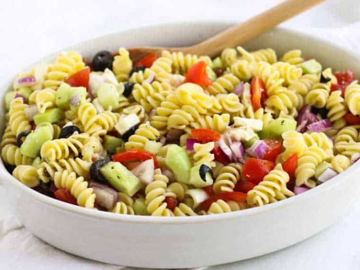 This Greek Pasta Salad is full of refreshing flavors and easy to throw together!