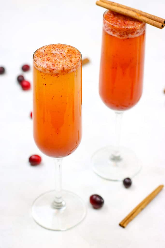 These Spiced Cranberry Cider Mimosas are perfect for your holiday festivities!