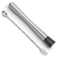 Hiware 10 Inch Stainless Steel Cocktail Muddler and Mixing Spoon Home Bar Tool Set