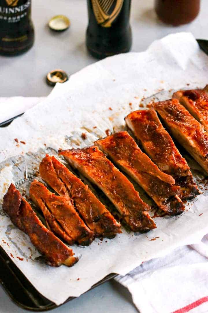 These slow roasted Guinness BBQ Ribs are easy to make and are so tender with many layers of flavors.