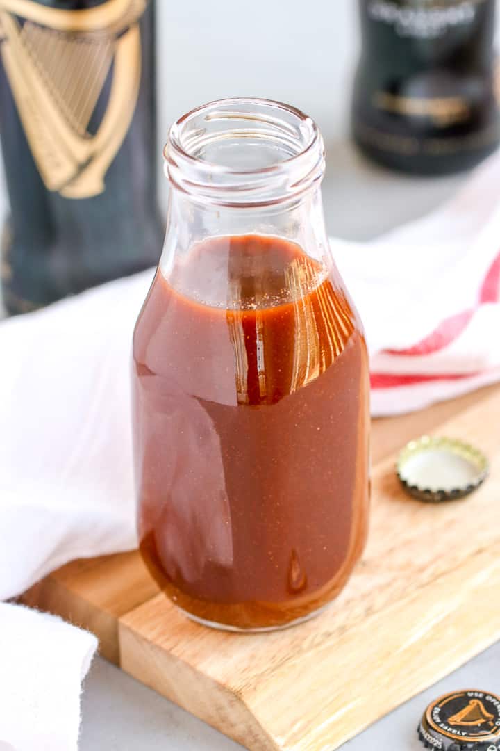 This Guinness BBQ Sauce is quick to make and has so many layers of flavors that pairs well with lots of dishes.