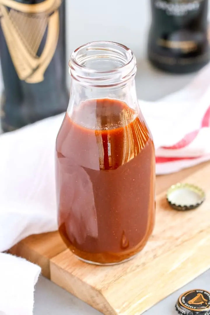 This Guinness BBQ Sauce is quick to make and has so many layers of flavors that pairs well with lots of dishes.