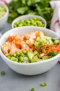 This Sesame Shrimp Sushi Bowl is so light and flavorful which is perfect for hot weather.