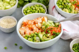 This Sesame Shrimp Sushi Bowl is so light and flavorful which is perfect for hot weather.