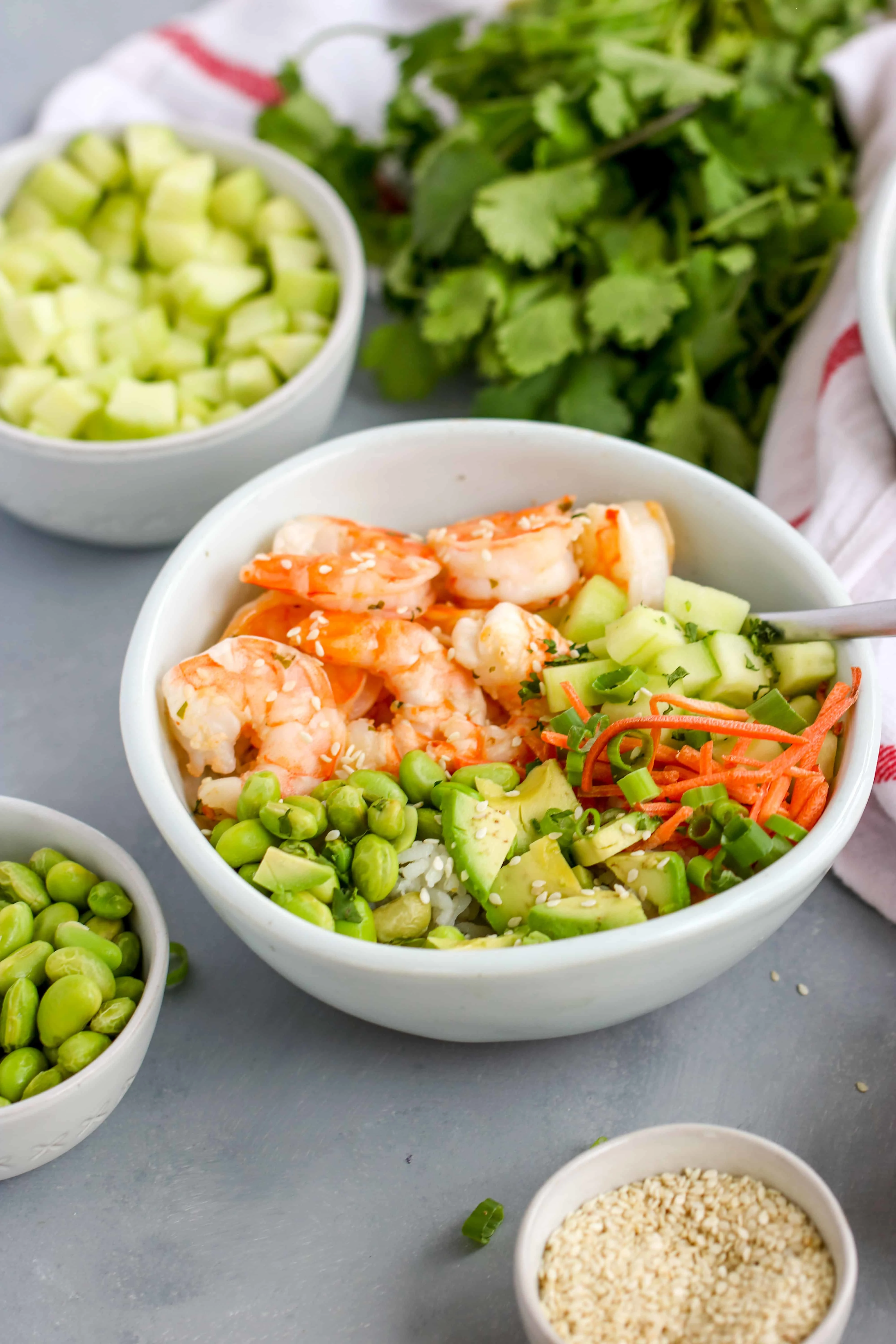 This Sesame Shrimp Sushi Bowl is so light and flavorful which is perfect for hot weather.