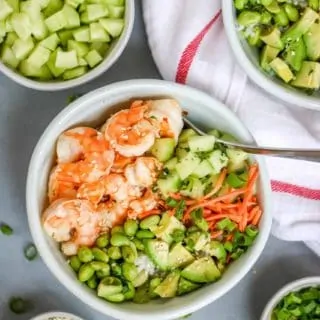 This Sesame Shrimp Sushi Bowl is so light and flavorful which is perfect for hot weather.