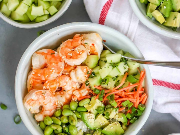 This Sesame Shrimp Sushi Bowl is so light and flavorful which is perfect for hot weather.