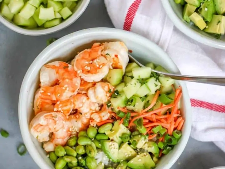 This Sesame Shrimp Sushi Bowl is so light and flavorful which is perfect for hot weather.