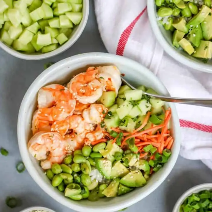 This Sesame Shrimp Sushi Bowl is so light and flavorful which is perfect for hot weather.