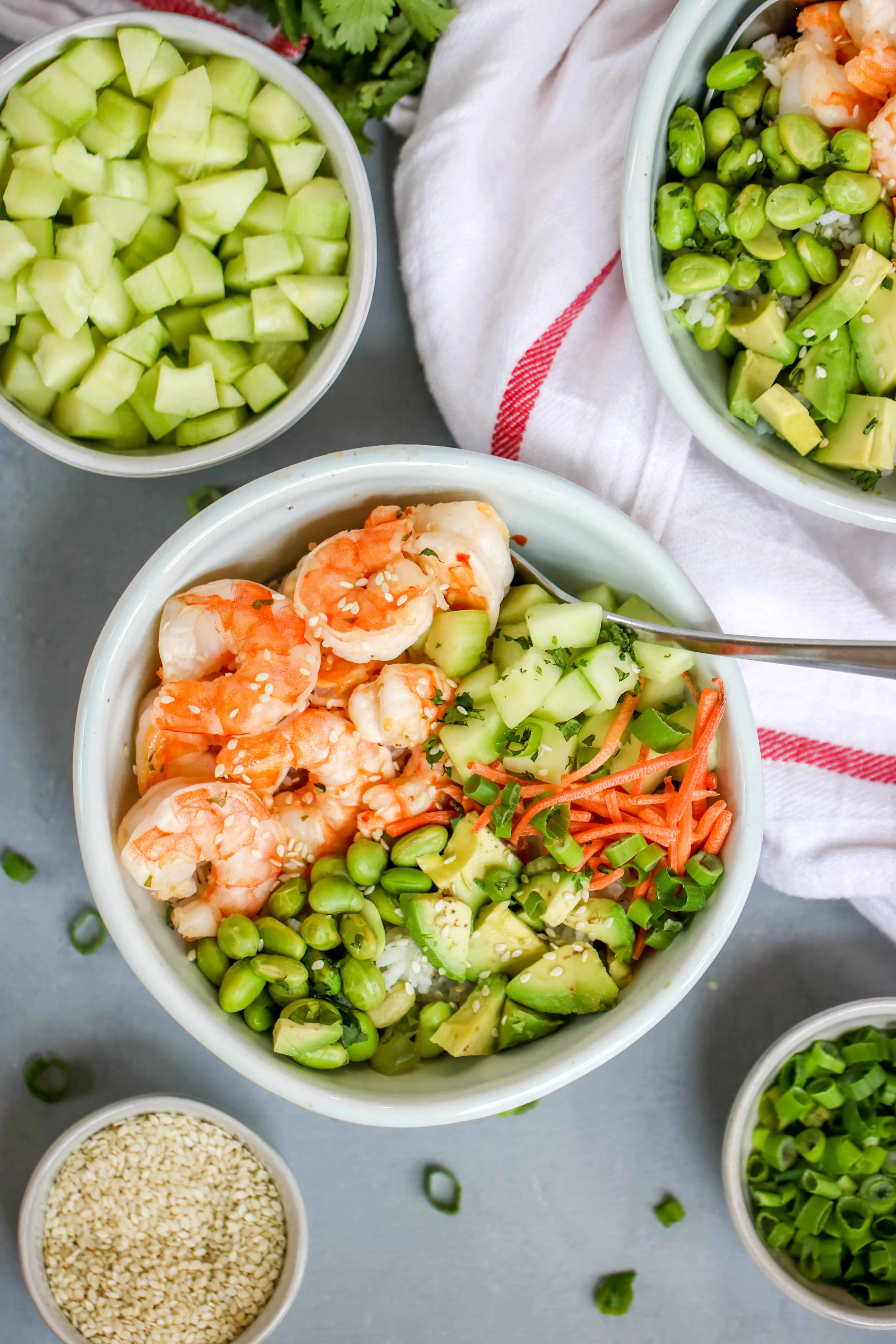 This Sesame Shrimp Sushi Bowl is so light and flavorful which is perfect for hot weather.