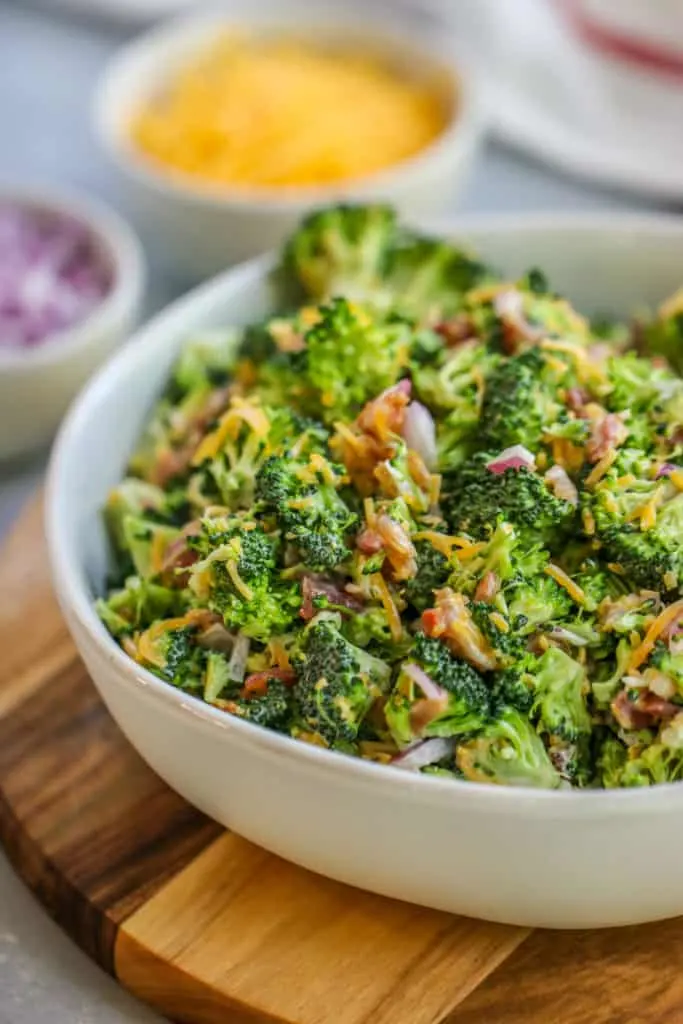 This easy Broccoli Salad with Bacon will become a classic for all of your potlucks and tailgates with just a few ingredients needed to bring it together.