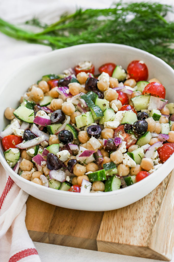 close up details of the Mediterranean Chickpea Salad