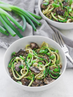 two bowls of sesame zoodles with ground turkey