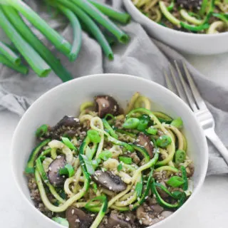 two bowls of sesame zoodles with ground turkey