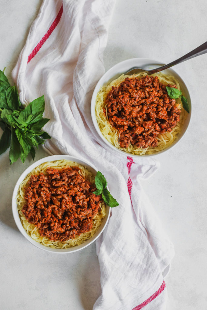 two bowls of Spaghetti Squash and Ground Turkey