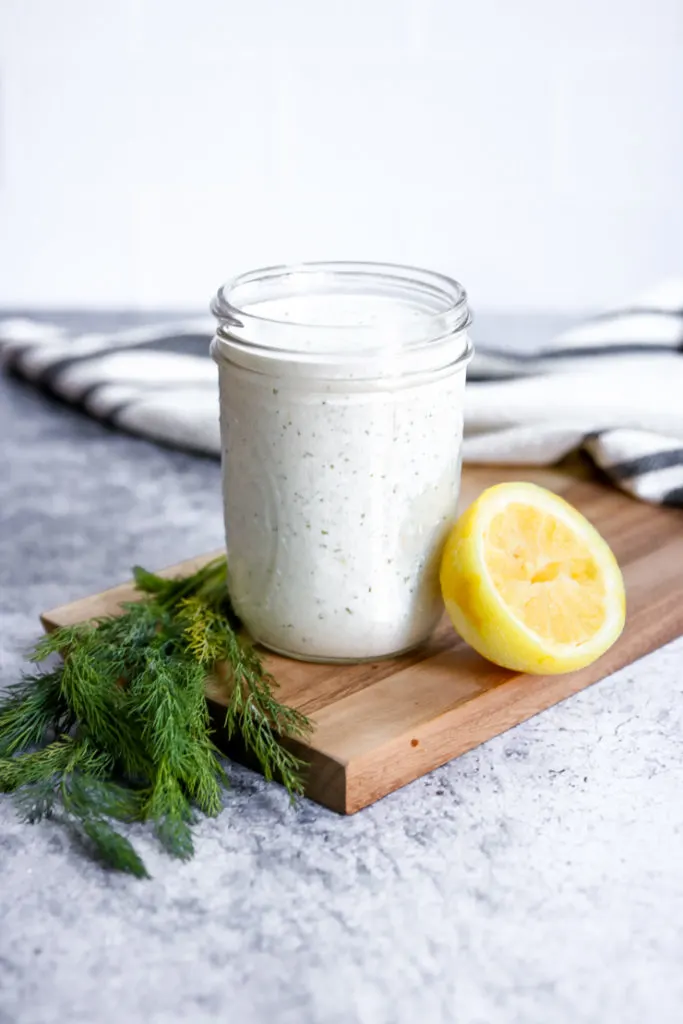 a jar of greek yogurt tzatziki