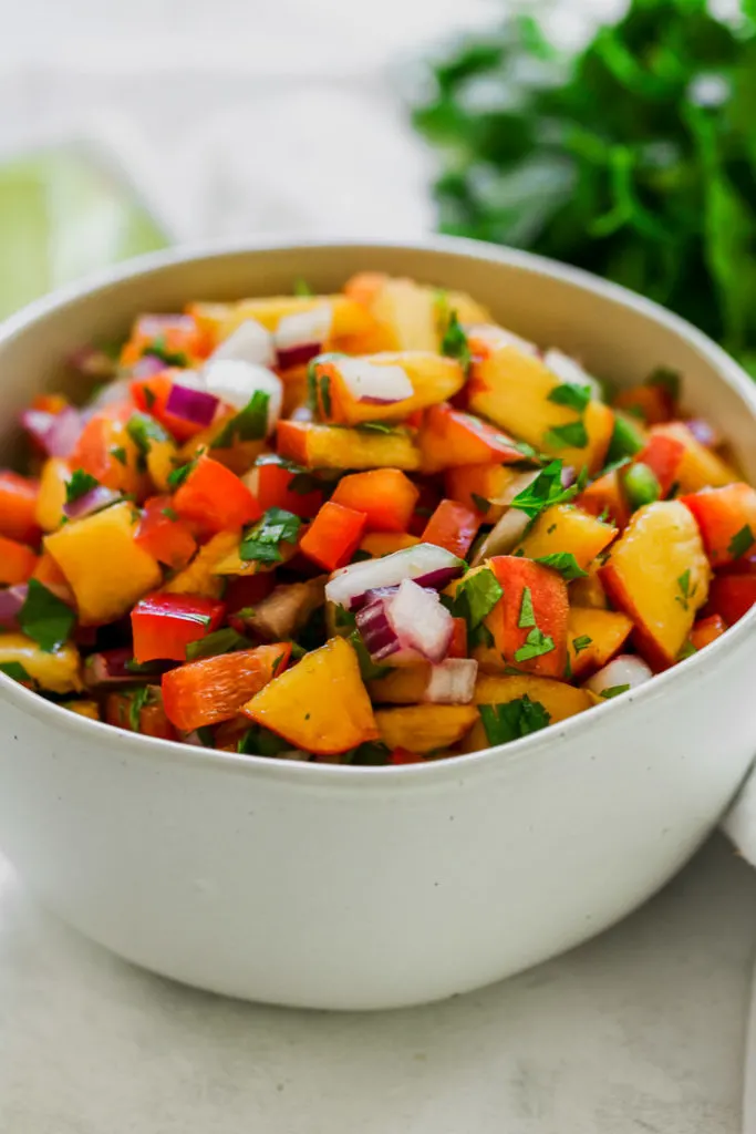 close up of peach salsa