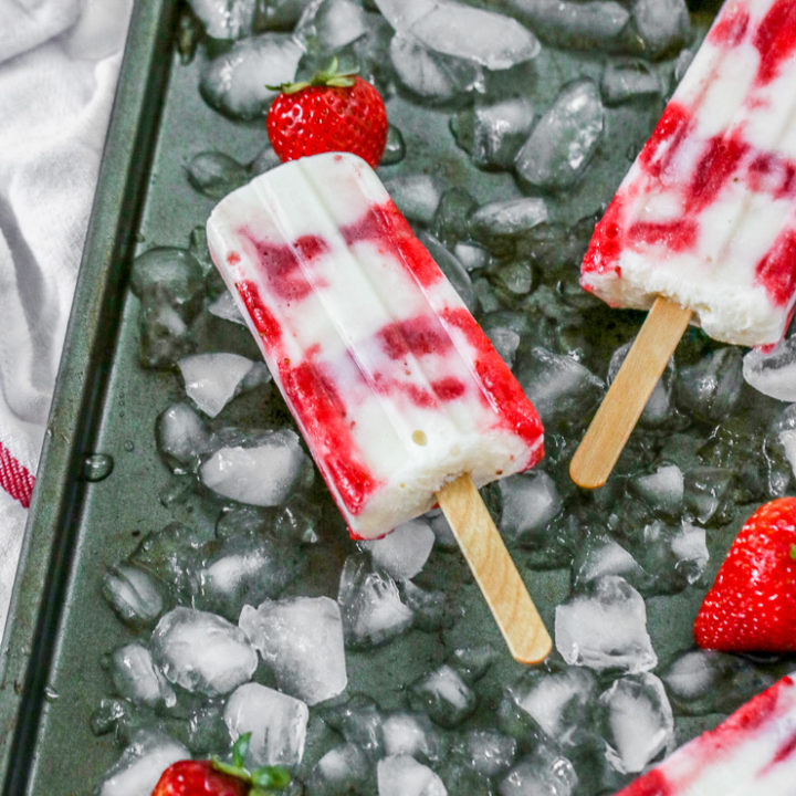 a closeup of a strawberry yogurt popsicle