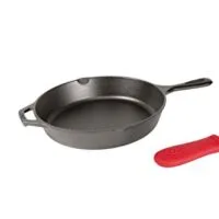 Lodge Cast Iron Skillet, Pre-Seasoned with Silicone Hot Handle Holder , 10.25 Inch Dia, Black/Red Silicone (L8SK3ASHH41B)