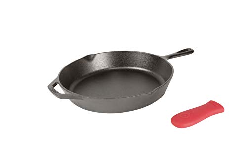 Lodge Pre-Seasoned Cast Iron Skillet with Assist Handle Holder, 12", Red Silicone