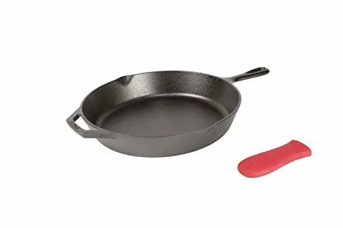 Lodge Pre-Seasoned Cast Iron Skillet with Assist Handle Holder, 12", Red Silicone