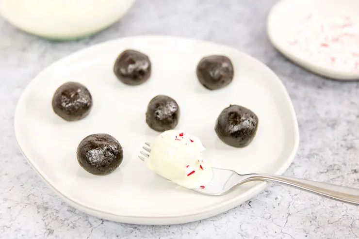 a peppermint oreo truffle dipped in white chocolate