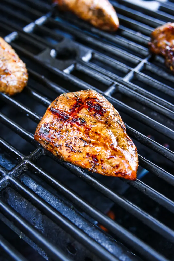 a balsamic grilled chicken breast on the grill