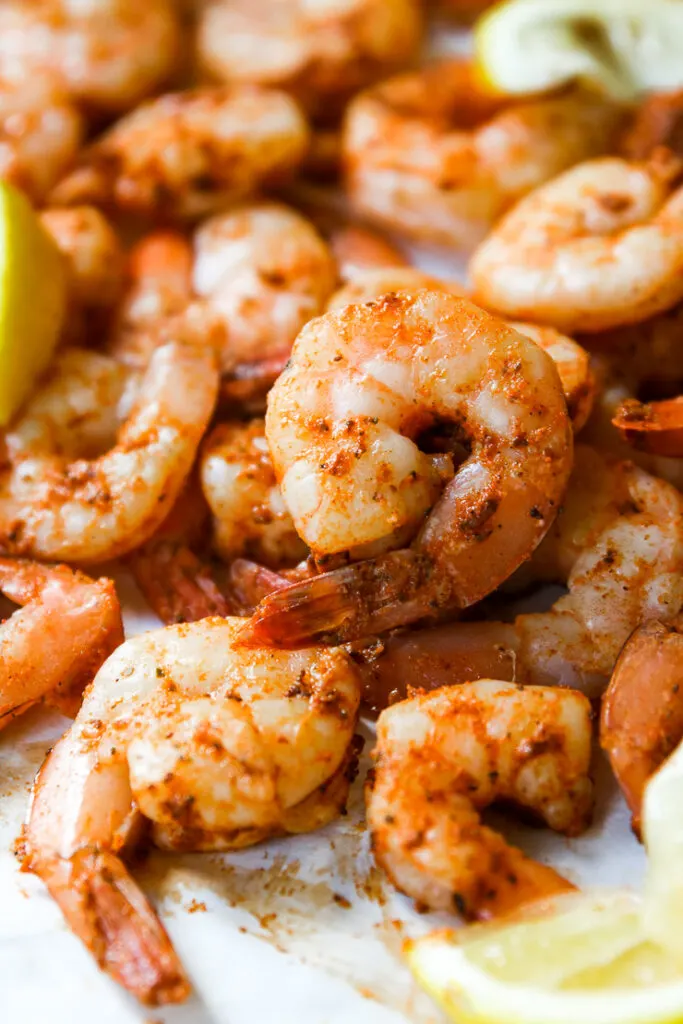 a closeup of a peeled, steamed shrimp