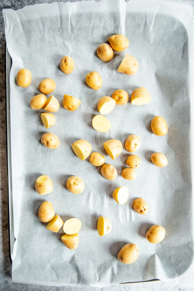 baby dutch yellow potatoes on parchment paper