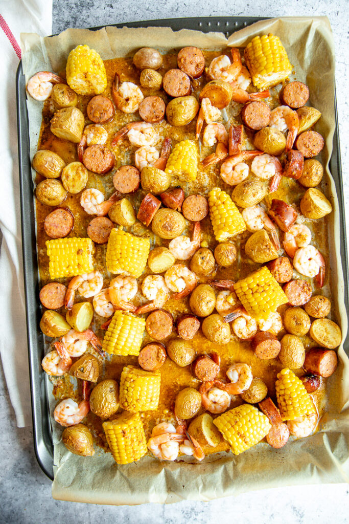 baked sheet pan shrimp boil