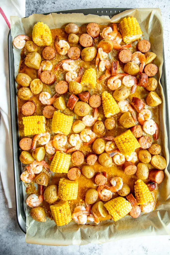 baked sheet pan shrimp boil